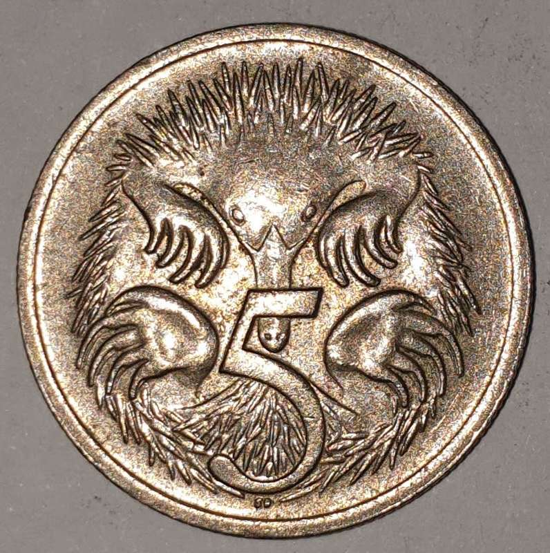 1968 - FIVE CENT - 5 CENT - AUSTRALIA - COPPER-NICKEL - KM# 64 - ECHIDNA